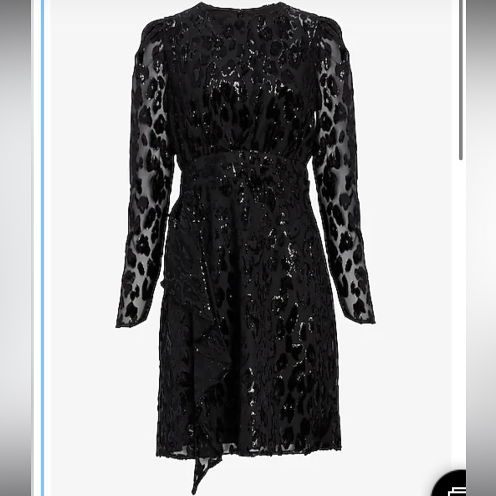 NWT Express Leopard Velvet Burnout Ruffle Front Dress